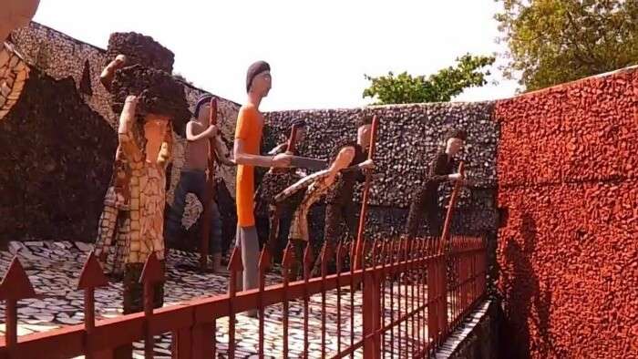 Rock Garden with sculptures constructed from waste material 