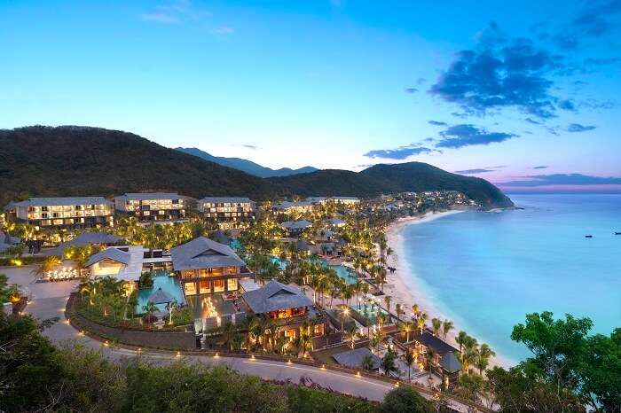 A bird eye view of the Mandarin Oriental Resort on Sanya Beach