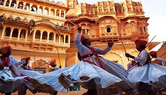 Artists performing dances during the Marwar Festival