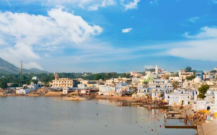 View of Pushkar Lake on a pleasant day