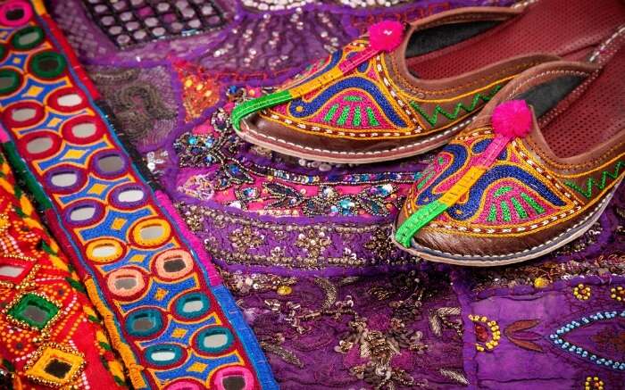 Colorful and jutti and Rajasthani fabric 
