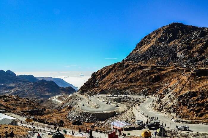 The zig-zag roads of Nathula Pass in Sikkim