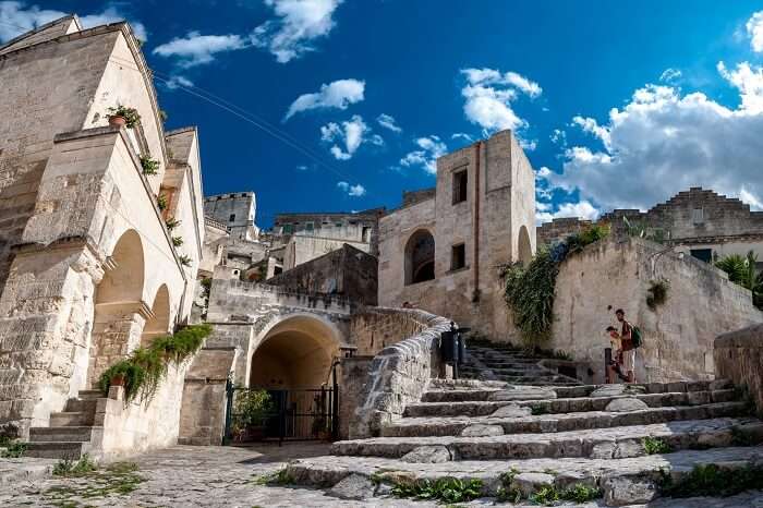 Typical stone stairs at the UNESCO World Heritage Site of Matera Sassi di Matera