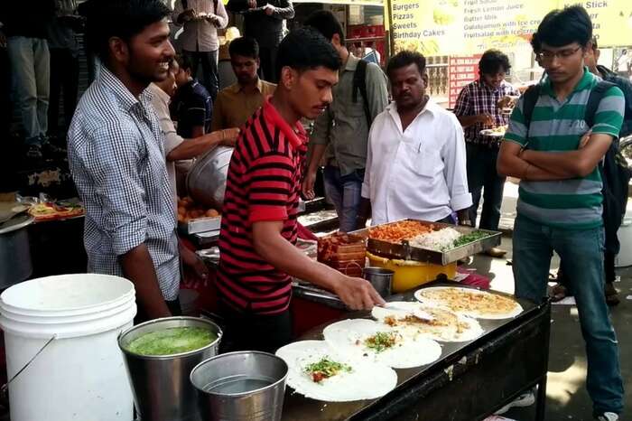 Dosa being prepared at a stall in Ameerpet area