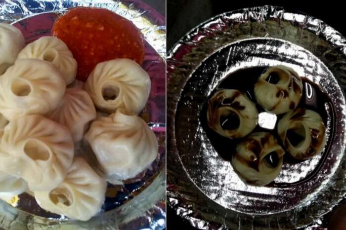 Chocolate momos and chicken momos at Momos Point Habsiguda