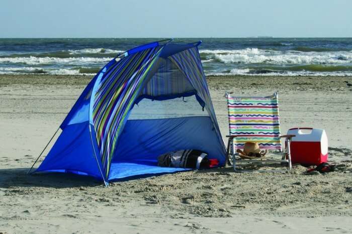 An umbrella tent on the beach