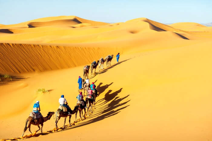 A caravan moving across the desert