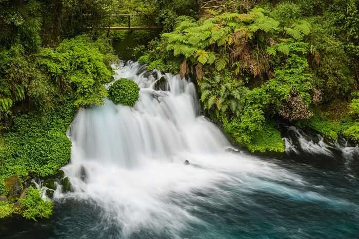 A view of the waterfalls of Ojos del Caburgua in Pucón