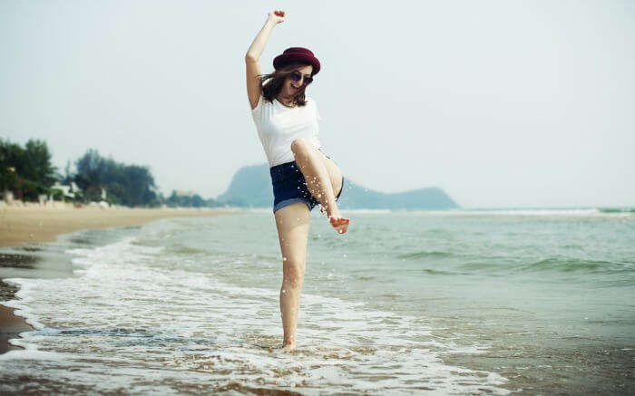 A woman enjoying on a beach