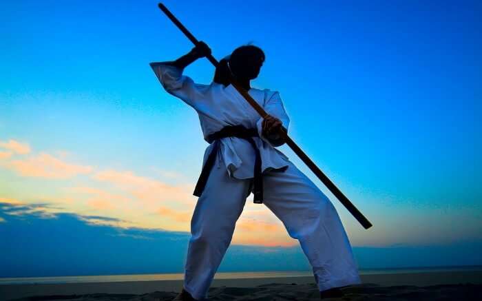 Woman training for martial arts