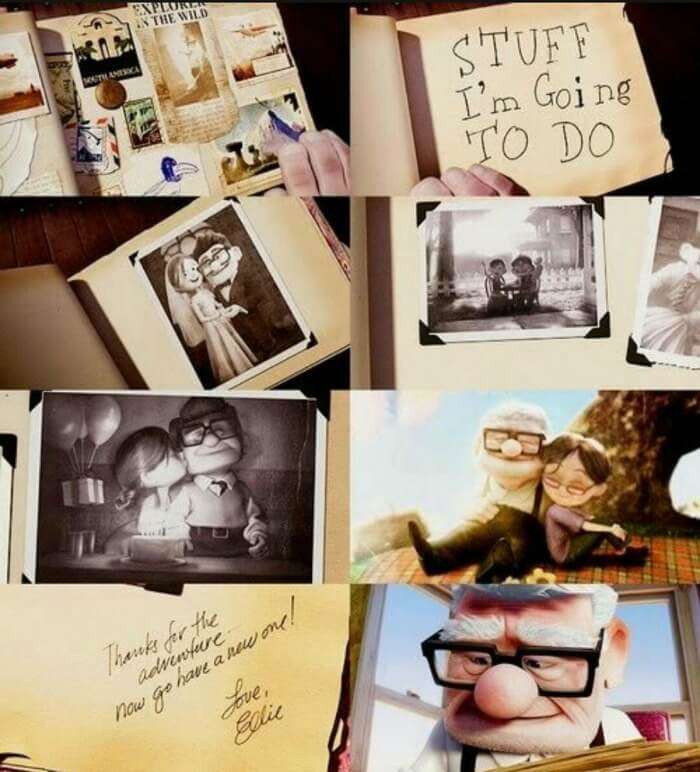 pages from Ellie's adventure scrapbook from the movie Up