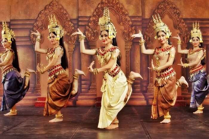 Beautiful dancers perform the classical Apsara Dance in Phnom Penh