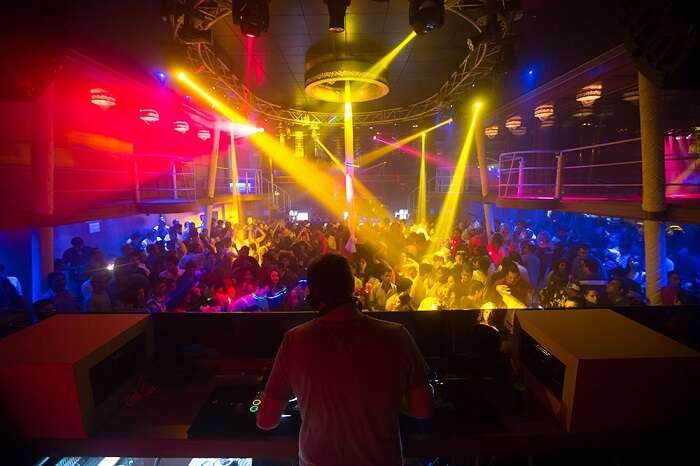 Guests dancing to the tunes of the DJ at the Cafe Mambo in Goa