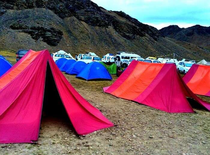 Camps at Chandrataal lake