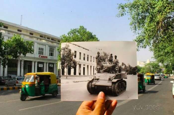 autos on Connaught Place vs tanks there in 1947