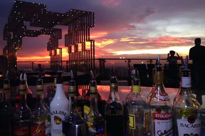 A late evening shot of the Eclipse Sky Bar and the beautiful evening sky in the backdrop