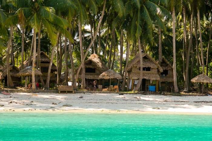 A view of the Eco Villa Palm Beach Resort in Havelock from the sea