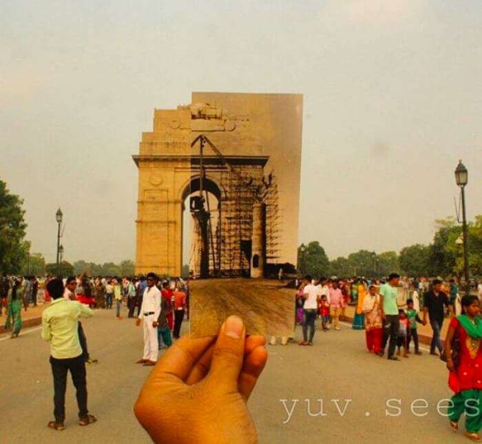 India Gate today vs that under construction back then