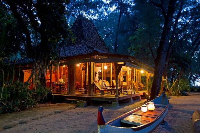An evening shot of a joglo at the Isle East Indies