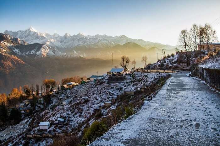 A snap of the snow covered Munsiyari town in Uttarakhand