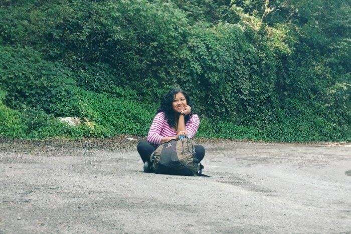 posing on the roads while trekking to Eco Park