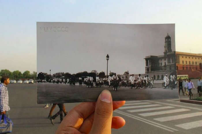 What roads near Rashtrapati Bhavan looked back then vs what it looks now