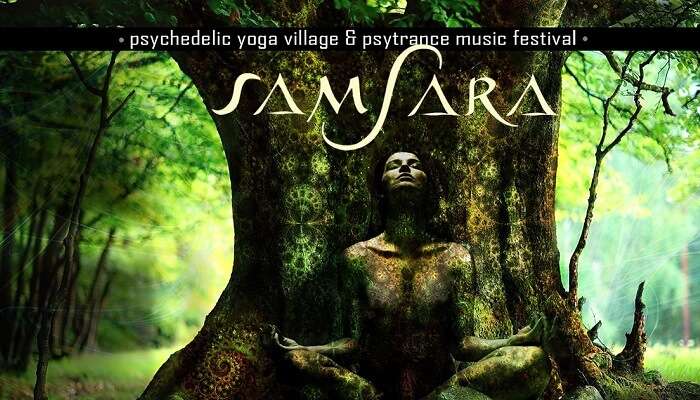 A promotional poster of the Indian edition of the Samsara yoga and music festival