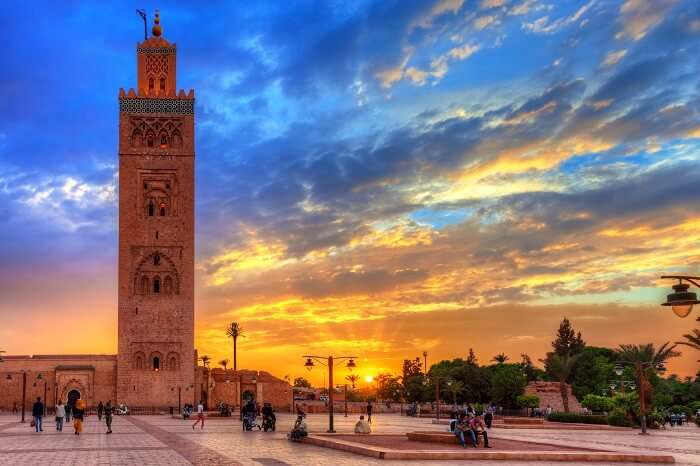 Koutoubia mosque in Marrakech at the time of an amazing sunset