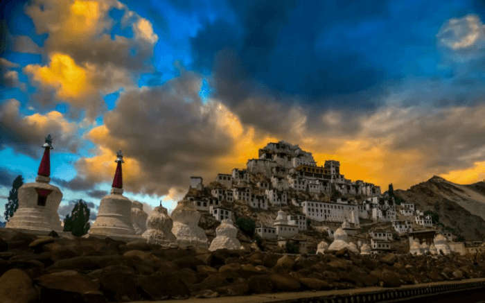 The various buildings of Thiksey monastery in Ladakh