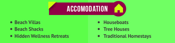 various accomodation options in goa and kerala