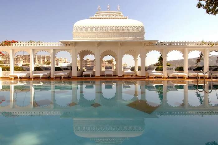 The Taj Lake Palace located by lake Pichola in Udaipur