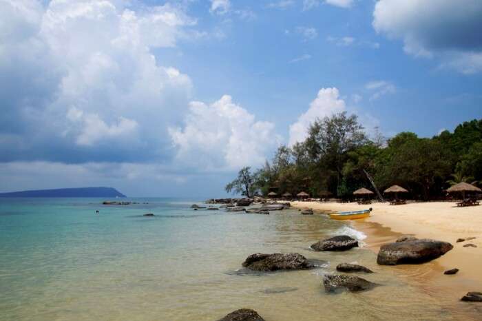 Perfect view of a beach at Koh Rong island with blue sky making the backdrop