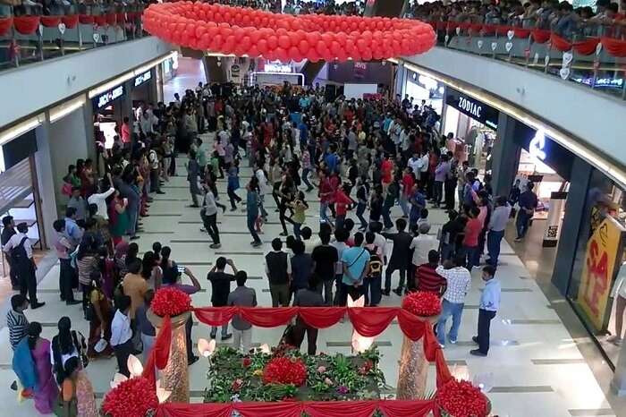 A flash mob performance taking place at the Centre Square Mall in Kochi