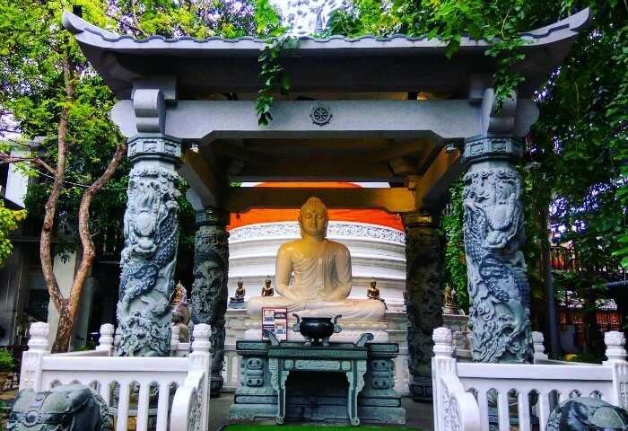 the Jade Buddha at the famous temple of Gangamaraya in Colombo