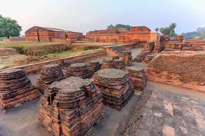 The ruins of Nalanda Mahavihara at Nalanda University excavation site