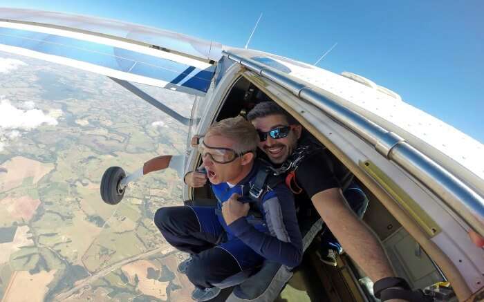Skydivers up in the air
