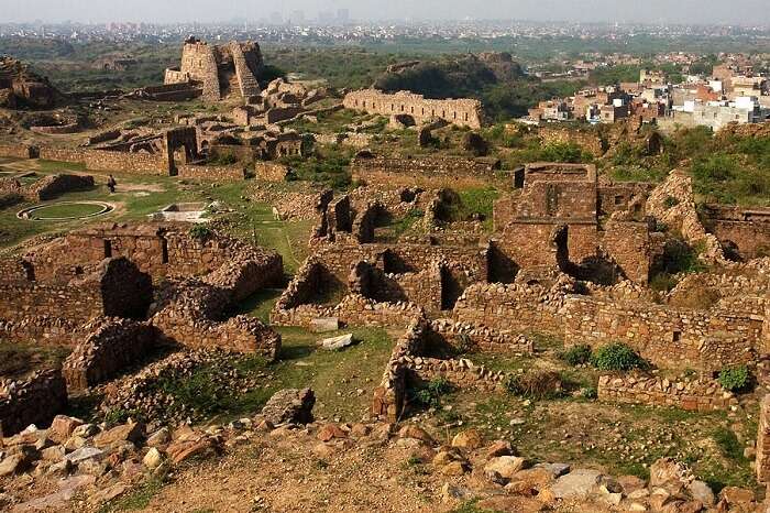 The ruins of the Tughlaqabad Fort in the Tughlaqabad area