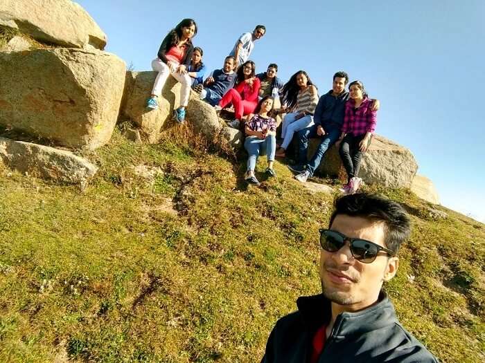 A group clicks a selfie in Khajjiar