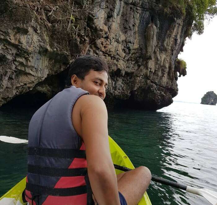 passing through wondrous rocks while kayaking