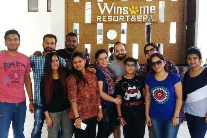 With my entire gang at the reception area of our hotel