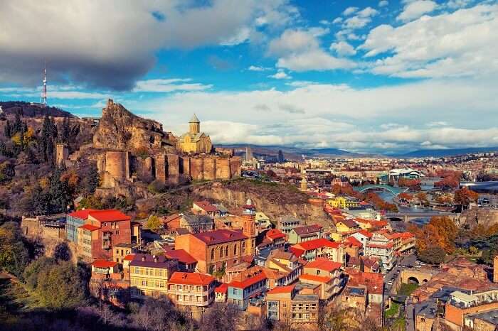 Beautiful panoramic view of Tbilisi at sunset in Georgia