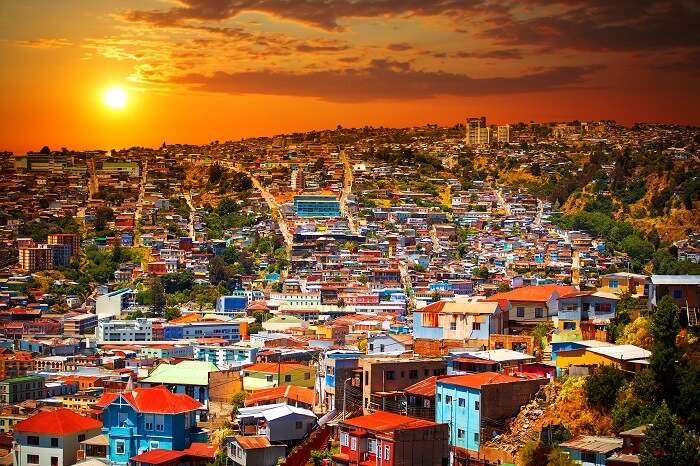 Colorful buildings on the hills of the UNESCO World Heritage city of Valparaiso in Chile