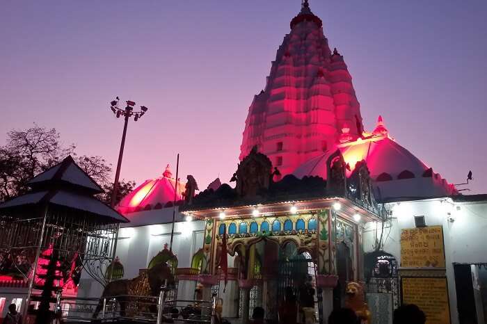 The Samaleswari Temple in Sambalpur region of Orissa lit at night for the prayers