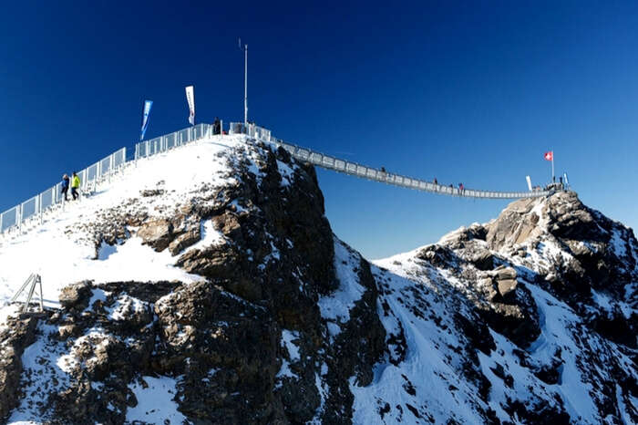 Snow coated Peak Walk in  Switzerland