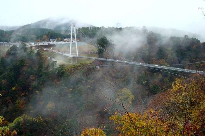 The mist filled environs of Kokonoe Yume Bridge in Japan
