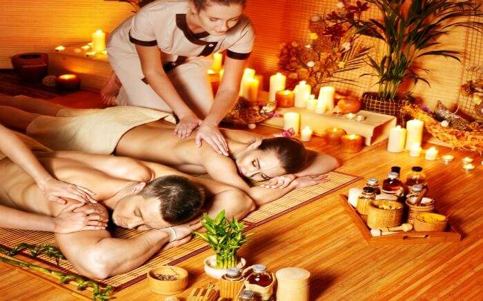 Couple enjoying Thai massage in Krabi - a must on a honeymoon in Krabi