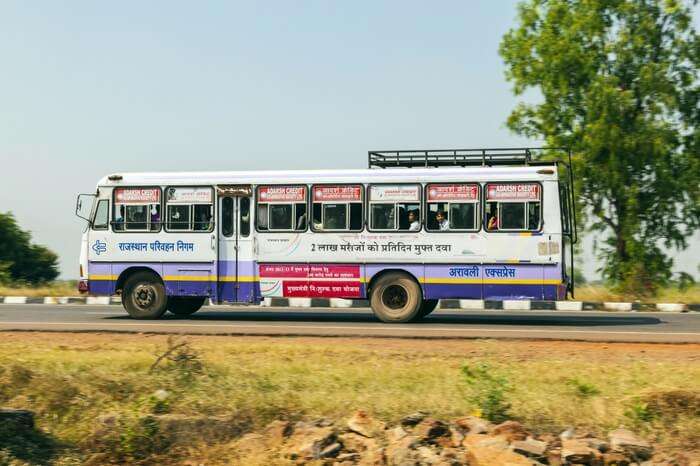 A bus of Rajasthan roadways carrying passengers