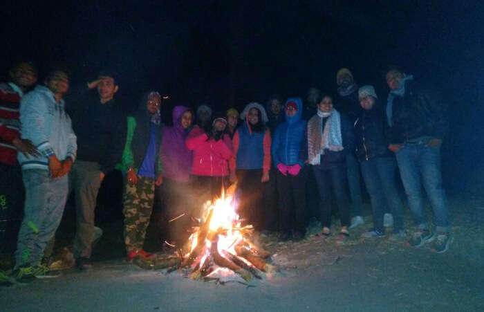 tejal & group enjoying a bonfire at triund