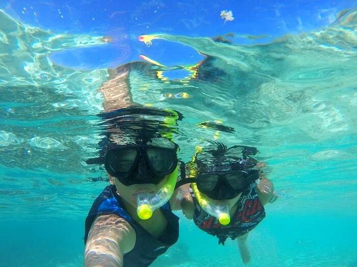 Nisarg and his wife snorkeling in Maldvies