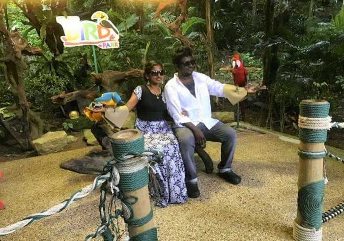 Jegen and his wife at the bird park in Phuket